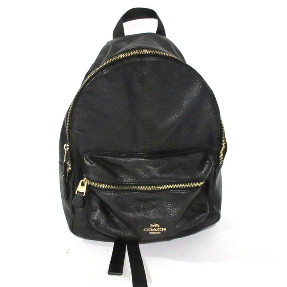Authenticated Coach Charlie Black Pebbled Leather Backpack